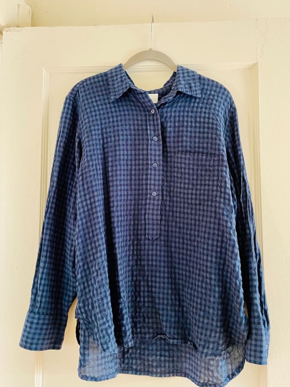 J. Crew Blue Gingham Half Button Shirt | Size 12
